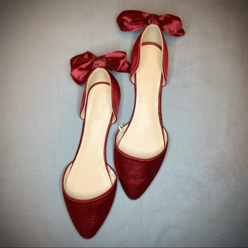 NEW • Charlotte Russe Satin Burgundy Bow Heel Flat